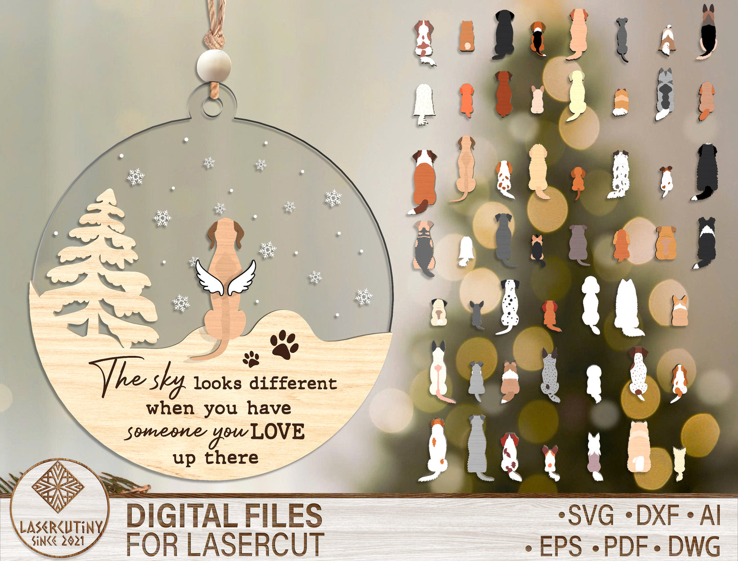 Dog Memorial Ornament SVG Bundle for Glowforge and LightBurn