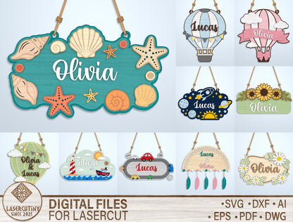 Kids Name Sign SVG Bundle File for Glowforge and xTool