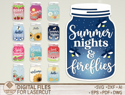 Summer Mason Jar Sign SVG Bundle for Glowforge and LightBurn