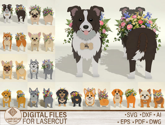 Personalized Dog Flower Vase SVG Bundle for Glowforge and LightBurn