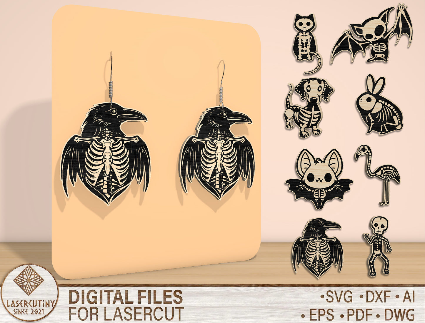 Halloween Skeleton Earrings SVG Bundle for Glowforge and xTool