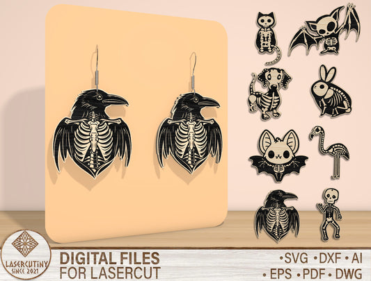 Halloween Skeleton Earrings SVG Bundle for Glowforge and xTool