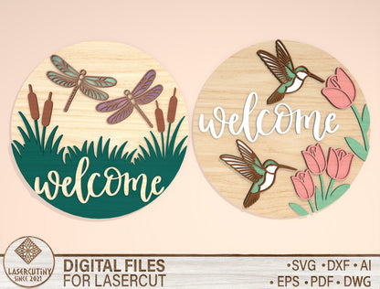 Summer Welcome Sign Bundle SVG Laser Cut File for Glowforge and LightBurn