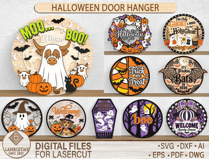 Halloween Door Hanger SVG Bundle 10 Designs for xTool Glowforge LightBurn