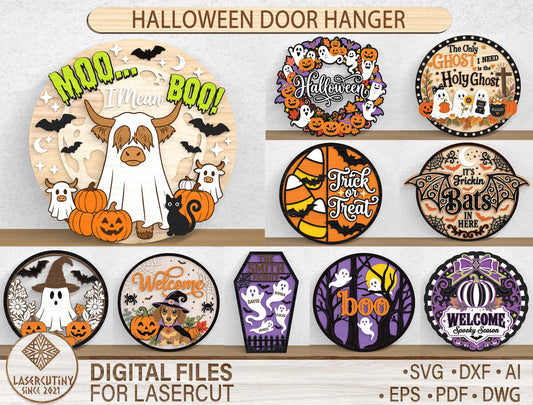 Halloween Door Hanger SVG Bundle 10 Designs for xTool Glowforge LightBurn