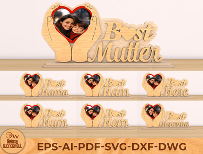 Best Mother Photo Frame Laser Cut File| Personalized Mom Name Decor | Heart Hands Wooden Sign | Glowforge, xTool, LightBurn etc.