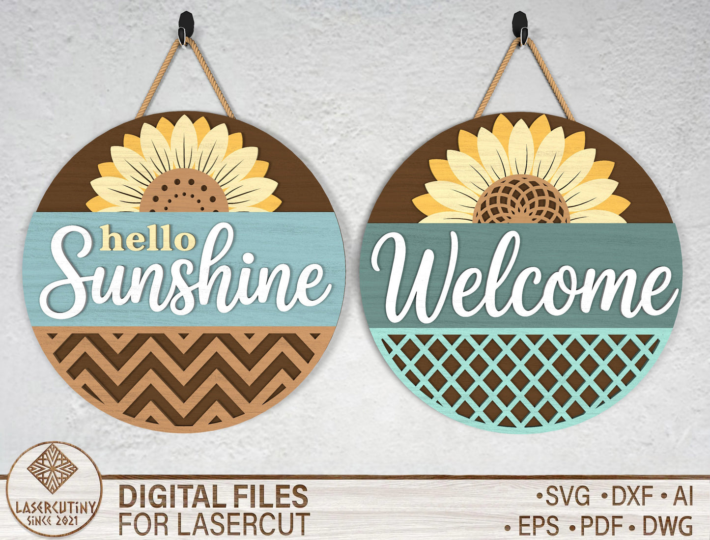 Hello Sunshine Sunflower Sign SVG Laser Cut File for LightBurn and Glowforge