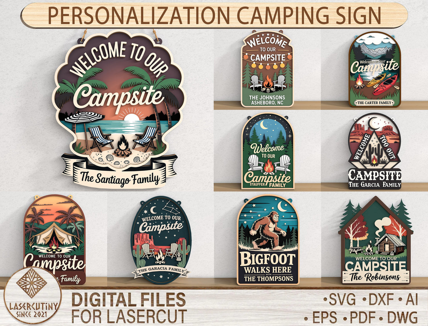 Personalized Campsite Sign SVG Bundle for xTool and Glowforge Users