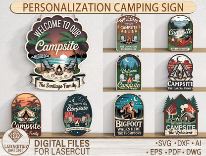 Personalized Campsite Sign SVG Bundle for xTool and Glowforge Users