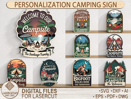 Personalized Campsite Sign SVG Bundle for xTool and Glowforge Users