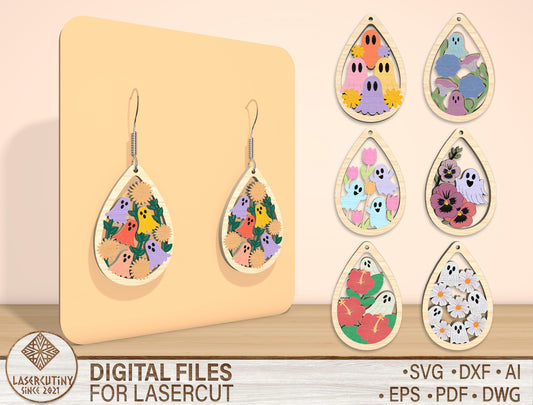 Ghost Floral Earrings SVG Bundle for Glowforge xTool LightBurn 7 Designs