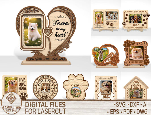 Dog Memorial Tabletop Sign SVG Bundle Pet Photo Frame Laser Cut File for Glowforge