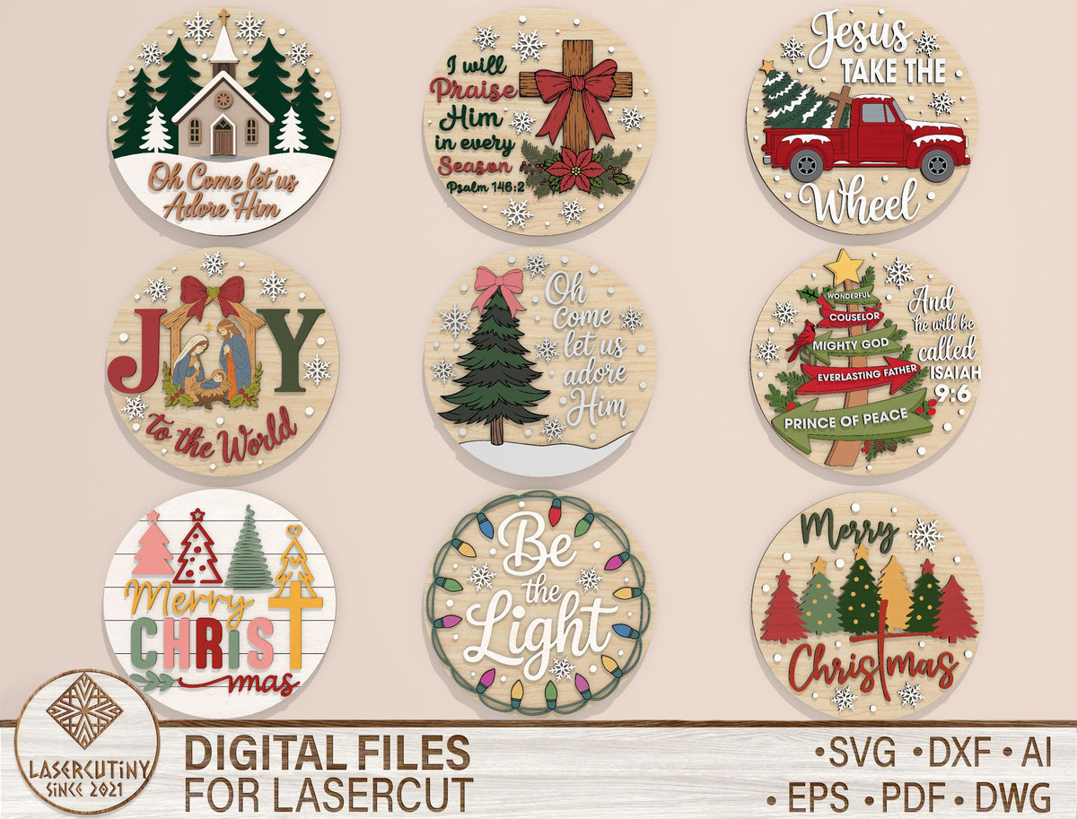 Christian Christmas Door Hanger SVG Bundle Laser Cut Designs 1