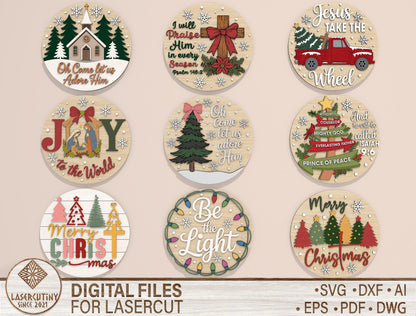 Christian Christmas Door Hanger SVG Bundle Laser Cut Designs 1