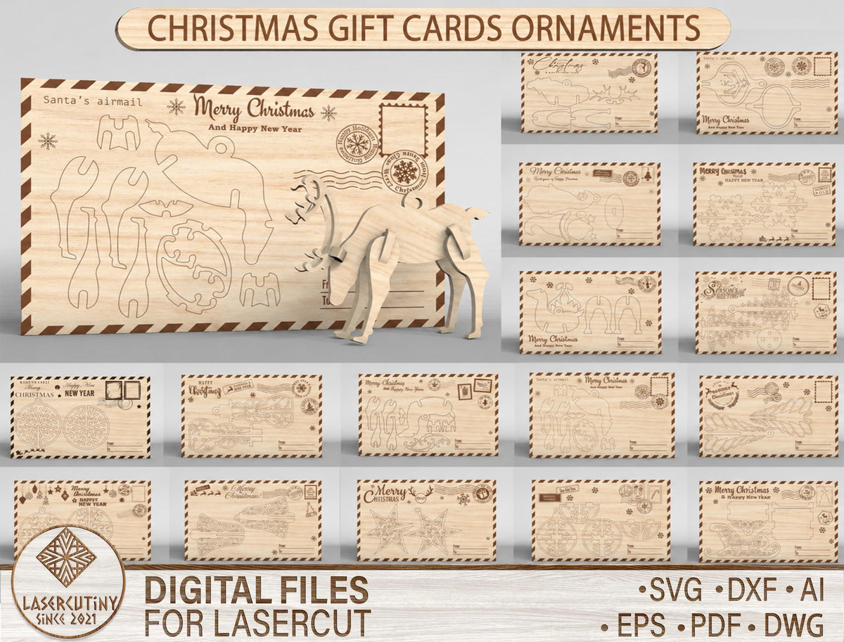 Christmas Gift Card Holder SVG Bundle 16 Laser Cut Designs