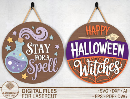 Witch Halloween Door Sign SVG Laser Cut Files for Glowforge