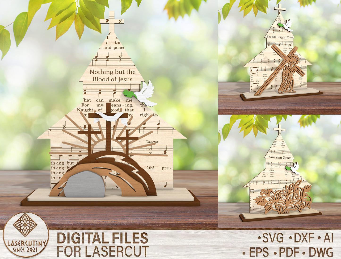 Christian Church Cross SVG Bundle Wooden Church Shape for Glowforge and xTool