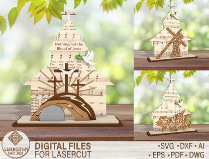 Christian Church Cross SVG Bundle Wooden Church Shape for Glowforge and xTool