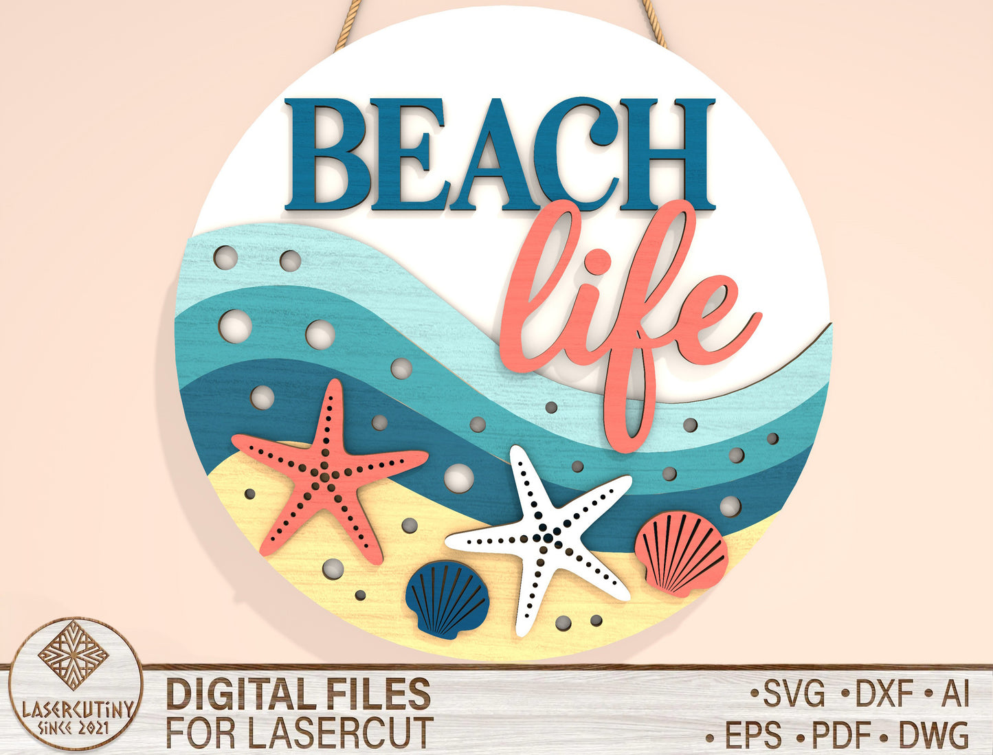 “Beach Life” Door Sign SVG Laser Cut File for xTool and Glowforge