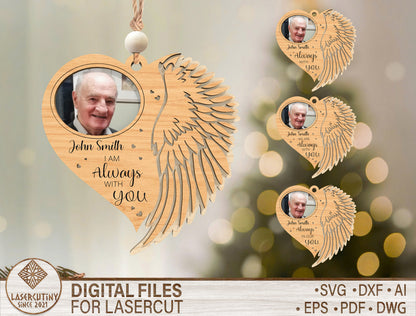 Heart Angel Wing Photo Memorial Ornament SVG for Glowforge