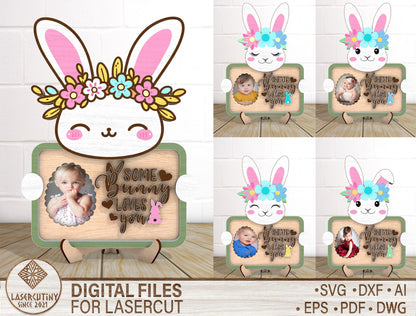 Easter Bunny Photo Frame SVG Bundle Cute Bunny 5 Designs for LightBurn