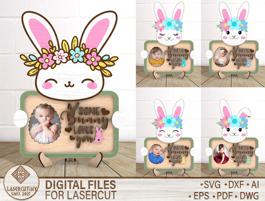 Easter Bunny Photo Frame SVG Bundle Cute Bunny 5 Designs for LightBurn