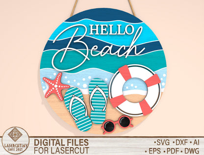 “Hello Beach” Door Sign SVG Laser Cut File for xTool and Glowforge