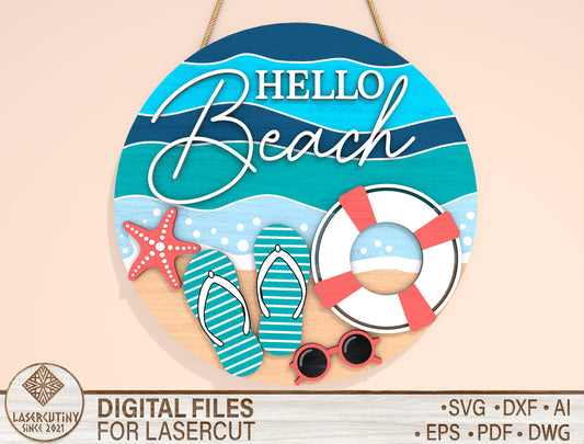 “Hello Beach” Door Sign SVG Laser Cut File for xTool and Glowforge