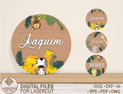 Personalized Jungle Nursery Name Sign SVG for Glowforge and LightBurn