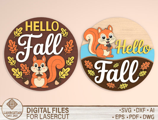 Squirrel Hello Fall SVG Set for Glowforge xTool LightBurn | 2 Designs