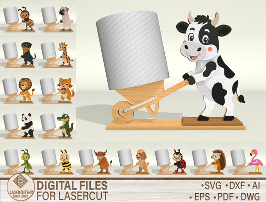 Animal Toilet Holder SVG Bundle for Glowforge, xTool, or LightBurn