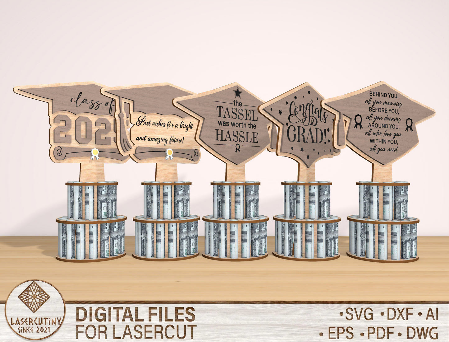 Graduation Money Cake Topper SVG Laser Cut File for xTool and Glowforge