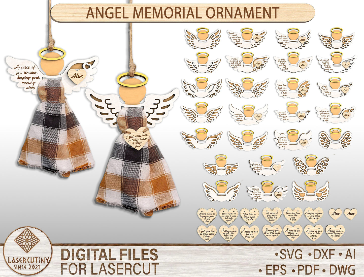 Personalized Angel Memorial Ornament SVG Bundle for Glowforge and xTool