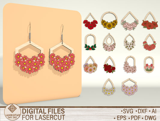 Floral Teardrop Earring SVG Bundle for Glowforge and LightBurn