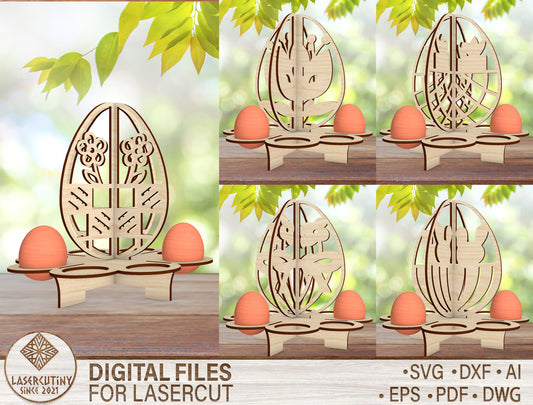 Easter Egg Holder Basket Stand SVG Bunny Floral Design for Glowforge and xTool