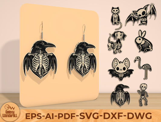 Halloween Skeleton Earrings SVG Bundle Laser Cut File | 9 Spooky Earring Designs | Gothic Jewelry Style | Glowforge, xTool, LightBurn, etc.