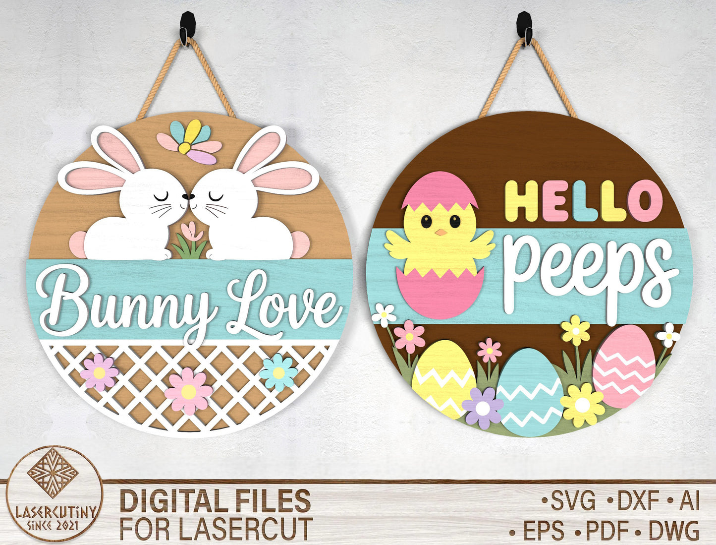 Bunny Love Easter Door Sign SVG Hello Peeps Cute Kawaii for Glowforge and xTool