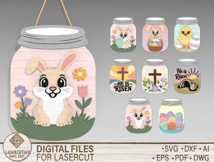 9 Easter Mason Jar Door Hangers SVG Bunny He Is Risen for LightBurn and xTool