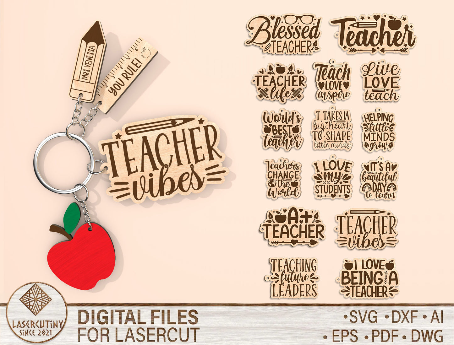 Keychain Teacher Quotes Bundle SVG Laser Cut File for Glowforge and xTool
