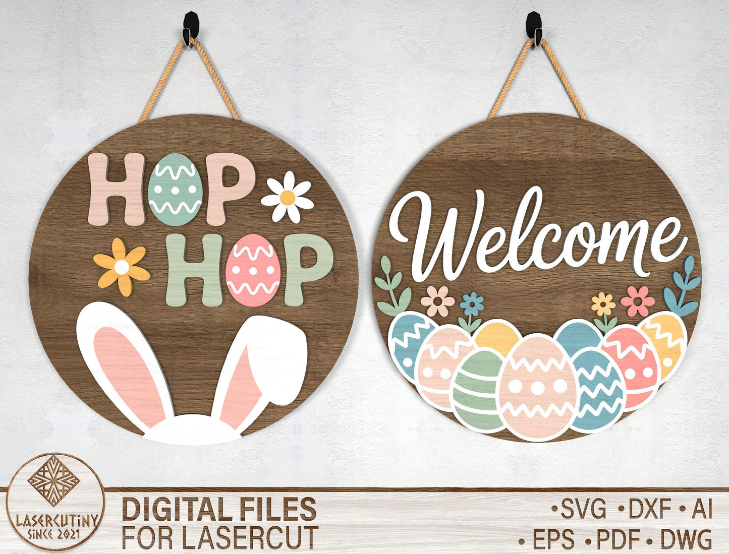 Hop Hop Easter Door Sign SVG Rustic Welcome Spring Neutral for LightBurn