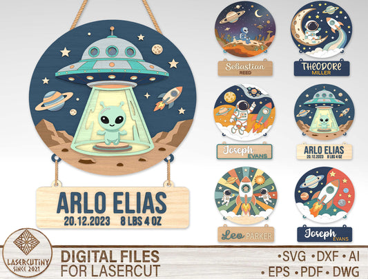 Personalized Space Nursery Sign SVG for Glowforge and LightBurn