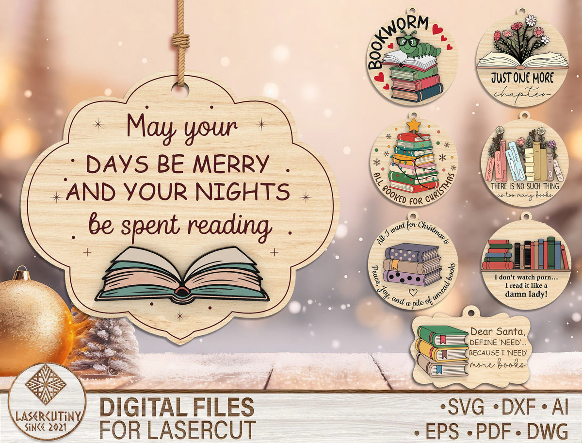 Book Lover Christmas Ornament SVG Bundle 1