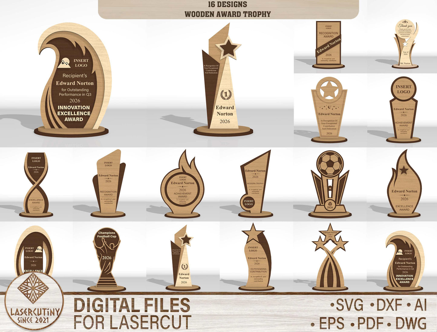 Wooden Award Trophy SVG Bundle 18 Designs for Glowforge xTool LightBurn