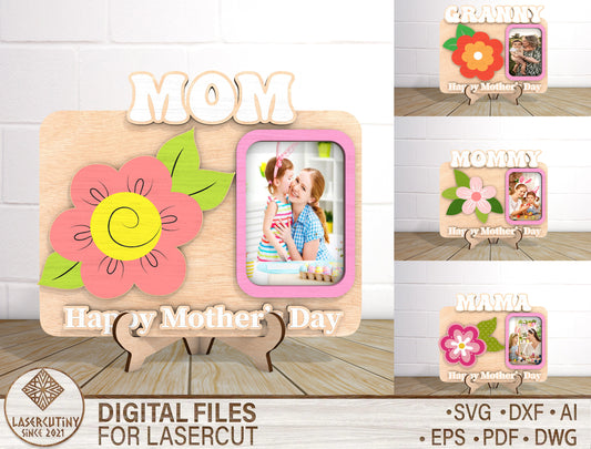 MOM Photo Frame Sign SVG Bundle Mother's Day for Glowforge and xTool