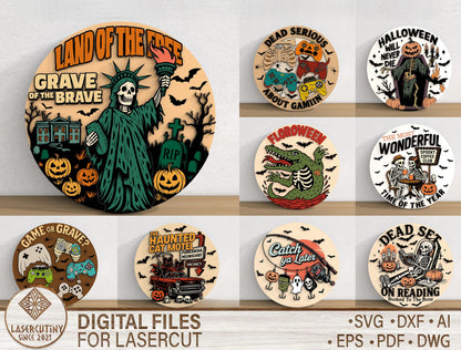 Funny Halloween Door Sign SVG Bundle 9 Designs for LightBurn Glowforge xTool