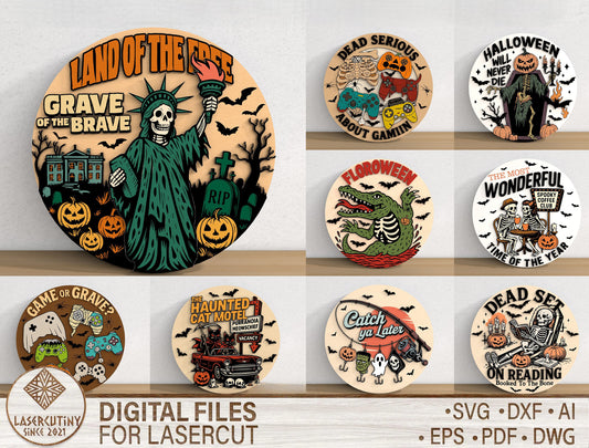 Funny Halloween Door Sign SVG Bundle 9 Designs for LightBurn Glowforge xTool