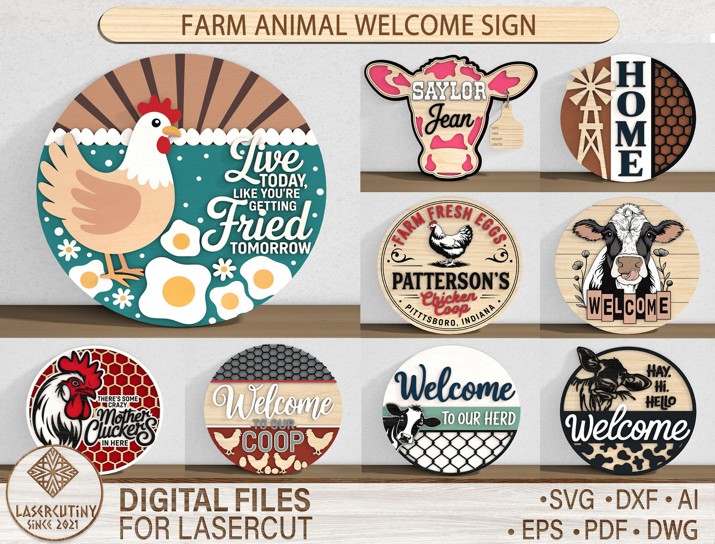 Farm Animal Welcome Sign SVG Laser Cut File for Glowforge and LightBurn