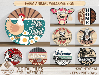 Farm Animal Welcome Sign SVG Laser Cut File for Glowforge and LightBurn