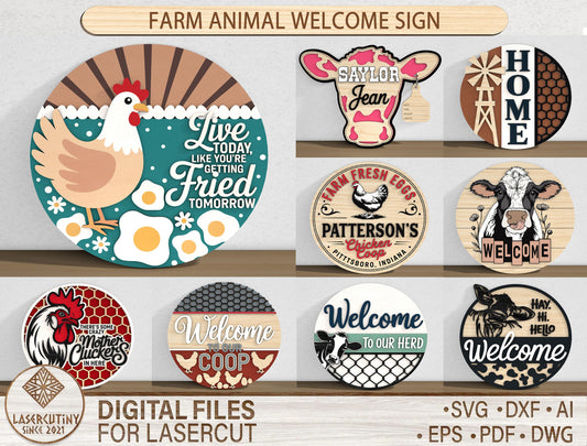 Farm Animal Welcome Sign SVG Laser Cut File for Glowforge and LightBurn