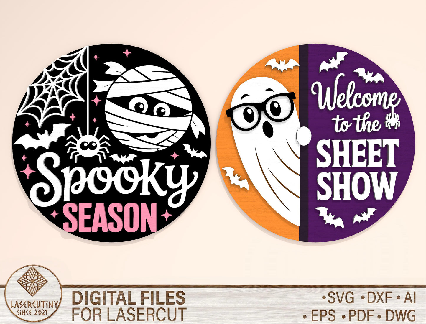 Spooky Season Ghost Door Hanger SVG Set for Glowforge xTool LightBurn 2 Designs